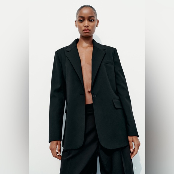 Zara oversize blazer mom boyfriend casual black suit jacket - Picture 4 of 12